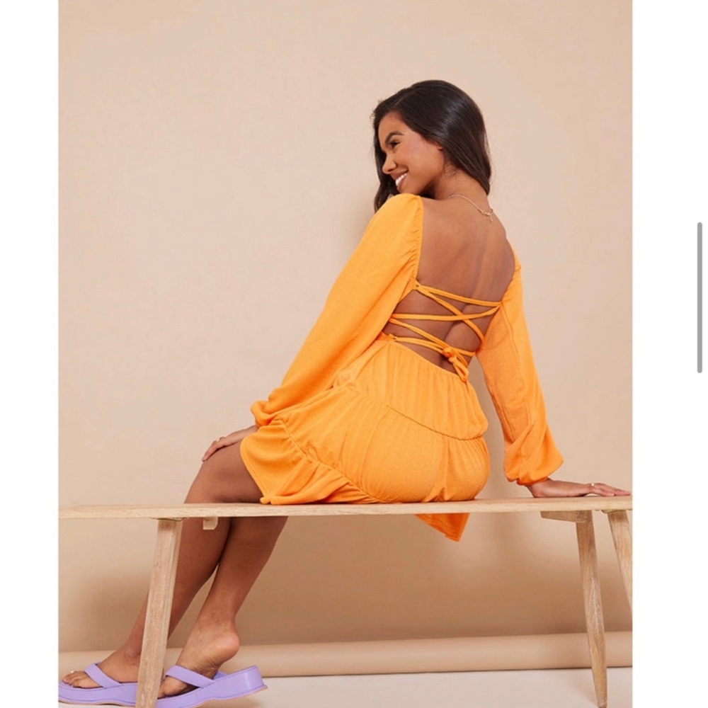 long sleeve orange dress